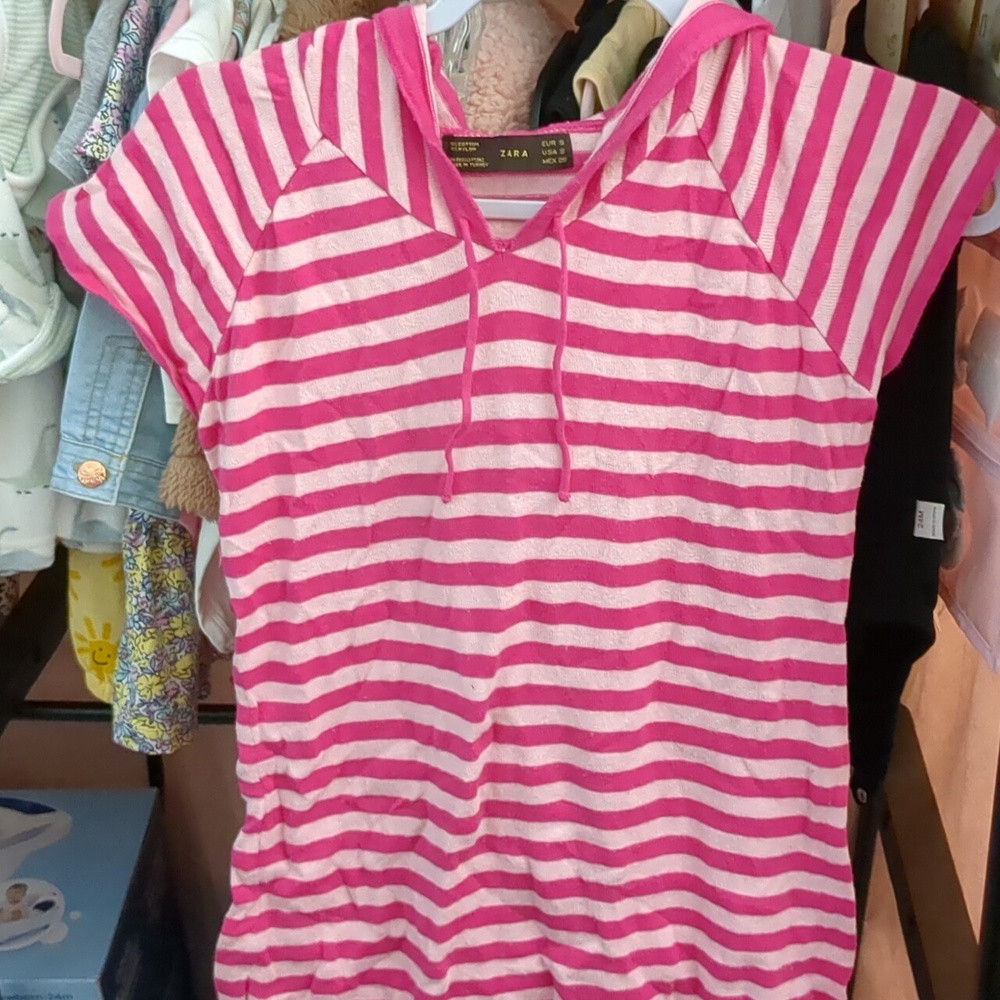 Zara tunic hooded shirt small Two-toned Pink striped